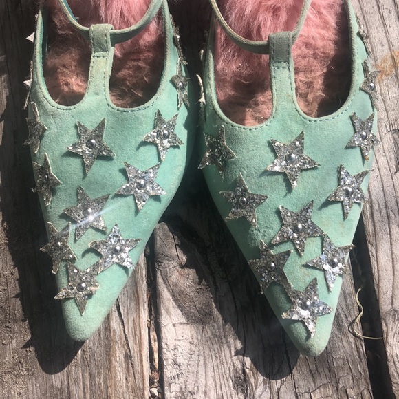 LILICIOUS a Japanese designer MINT/PINK  ponity toes faux furshoes/size5,5.5 - Picture 4 of 5